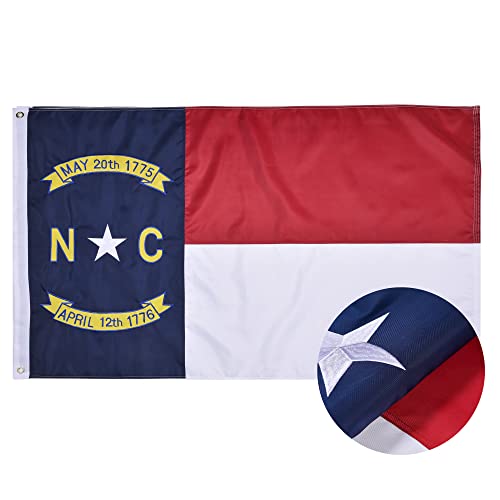 VICDRIA North Carolina State Flag 3x5 Ft, Double Sided Deluxe Embroidered Heavy Duty Polyester Durable NC Outside Flags, Indoor/Outdoor, Sewn Stripes and Brass Grommets