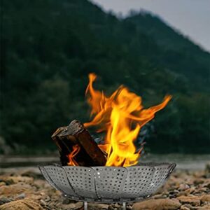 Portable Folding Fire Pit for Camping 11 inch Small Mini Firepit Round Collapsible Fire Bowl Wood Burning Stainless Steel Cheap Outdoor Backyard Outside Camp Hiking Travel Beach