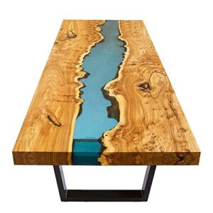 Epoxy Table, Plain Edge Wooden Table With Metal Stand, Epoxy Resin River Table, Natural Wood,Dining Table, Natural Epoxy Table, Resin Table 42" x 24" Inch