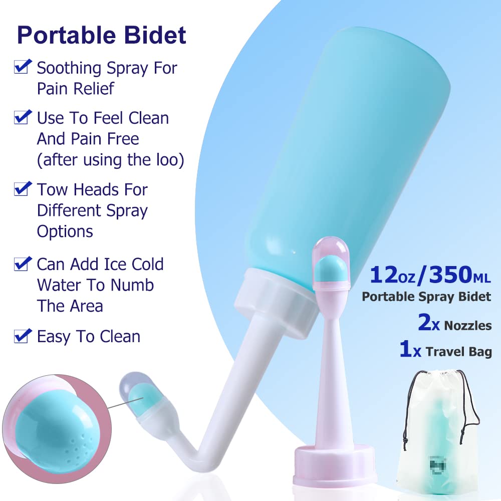 Postpartum Care Bottle, Inverted Nursing Bottle Spray Bottle ,Travel Bidet, Woman and Mother and Baby Wash 2 in 1 Handheld Personal Bidet Bottle 350Ml,Resistant to 100ºC,Bonus Bag (Green)