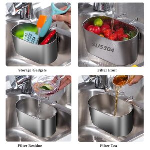 2PCS Stainless Steel Sink Drain Strainer Basket, Multifunctional Hanging Sink Strainer Colander Drain Basket for Filter Kitchen Waste and Wash Vegetables Fruits