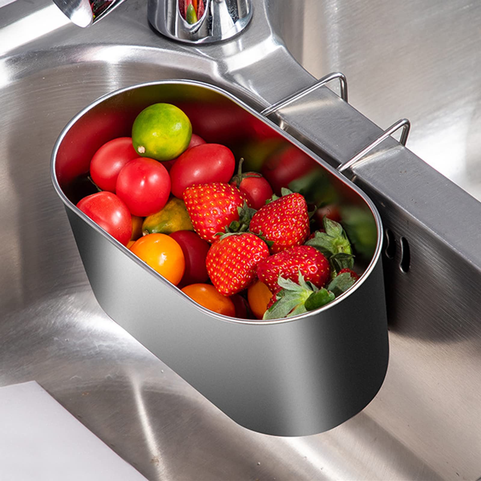 2PCS Stainless Steel Sink Drain Strainer Basket, Multifunctional Hanging Sink Strainer Colander Drain Basket for Filter Kitchen Waste and Wash Vegetables Fruits