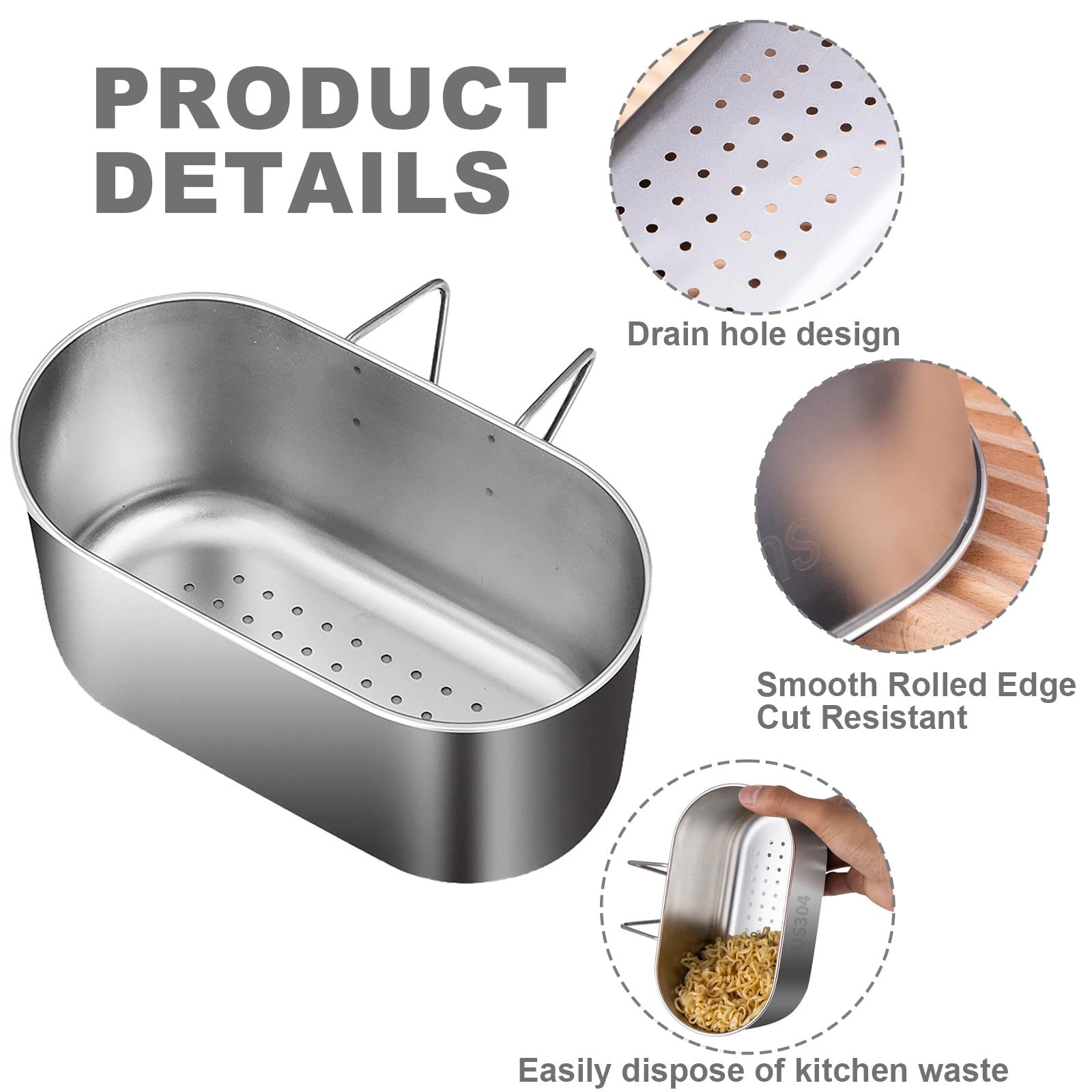 2PCS Stainless Steel Sink Drain Strainer Basket, Multifunctional Hanging Sink Strainer Colander Drain Basket for Filter Kitchen Waste and Wash Vegetables Fruits