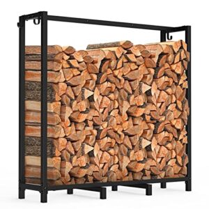 EMBATHER Firewood Rack for Outdoor Indoor Fireplace 4ft Heavy Duty Fire Wood Rack Adjustable Log Holder Metal Stand Lumber Storage Stacker Carrier Organizer, Matte Black