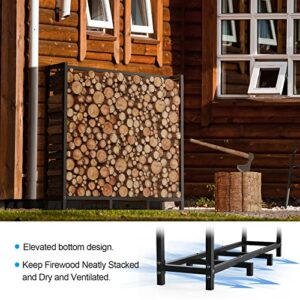 EMBATHER Firewood Rack for Outdoor Indoor Fireplace 4ft Heavy Duty Fire Wood Rack Adjustable Log Holder Metal Stand Lumber Storage Stacker Carrier Organizer, Matte Black