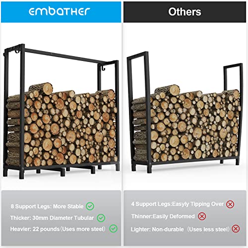 EMBATHER Firewood Rack for Outdoor Indoor Fireplace 4ft Heavy Duty Fire Wood Rack Adjustable Log Holder Metal Stand Lumber Storage Stacker Carrier Organizer, Matte Black