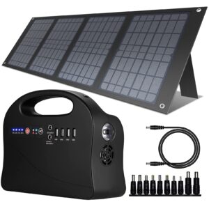 enginstar solar generator 100w 120wh, 40w solar panel, 32,000mah portable power bank with ac outlet for outdoors camping emergency use