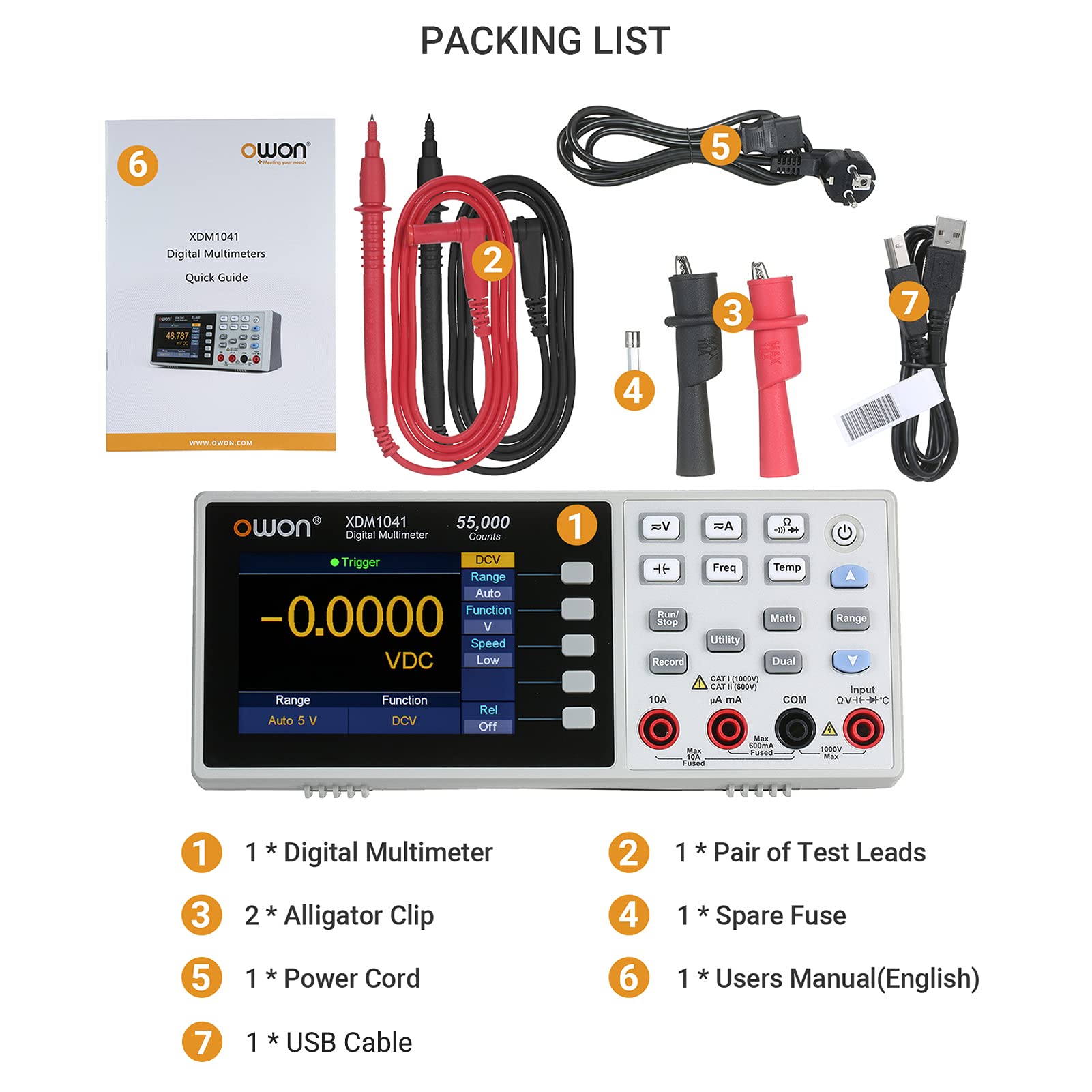 OWON XDM1041 USB/RS232 Digital Multimeter 55000 Counts High Accuracy Universal Desktop Temperature Multimeters Meter with 3.7Inch LCD Screen