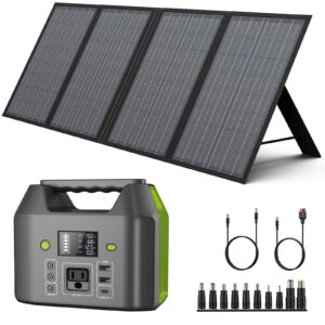 enginstar 150w small solar generator with 60w solar panel, 6 outputs 42000mah portable charger power bank for outdoor home emergency