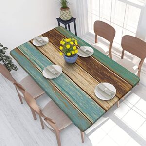 aiojool teal wood grain tablecloth fitted table cloth for 4 foot rectangle table, elastic edged table cover for indoor outdoor patio picnic, 30 x 48 inch