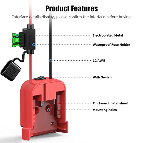 M18 Power Wheels Adapter for Milwaukee Battery 18V Battery Adapter for DIY Ride On Truck RC Toys Robotics, Upgrade Battery Conversion with Switch Fuse Holder 12AWG Wire and 30Amp Fuses Kit, Red