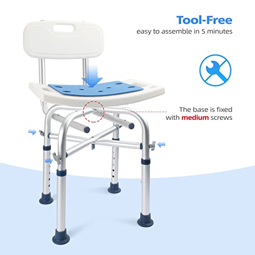 Shower Chair with Back 500lb, Boiarc Bariatric Shower Chair with Shower Head Holder, Anti-Slip Shower Bench for Inside Bathtub Stool for Seniors, Elderly, Disabled, Handicap (Shower Chair with Back)