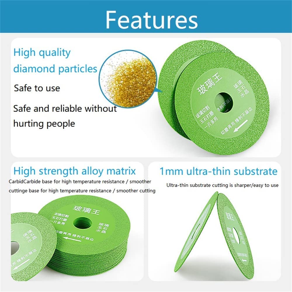 QWERF Cutting Disc, 4inch Ultra Thin Diamond Saw Blade Wheel for Angle Grinder Tiles Marble QWERF Cutting Processing (5 Pcs) Green,Jade