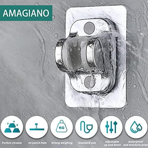 AMAGIANO Shower Head Holder Suction, Self-Adhesive Wall Mounted Shower Bracket Handheld Shower Head Holder，Adjustable Shower Head Holder（Chrome）