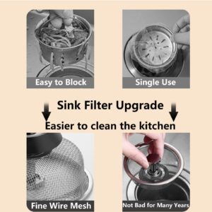 2-Pack Kitchen Sink Strainers, Food Waste Leak Mesh with Rubber Stopper at Bottom, Fits 3.1-2" Drains, Stainless Steel Basket with Plastic Knob, Sink Drain Strainer (Upgrade)