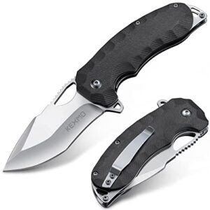 kexmo pocket knife for men, 3.1'' ultra sharp blade g10 handle folding pocket knife with sheath and clip, edc tactical knife for survival camping hunting hiking gift for men, black