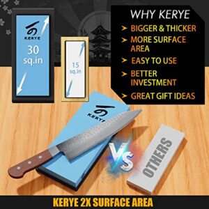 KERYE Premium XL Whetstone Kit, 1000/6000 Grit Extra Large Surface, Professional Japanese Knife Sharpening Stone Set, Wet Stone Sharpening Kit, Flattening Stone, Angle Guide