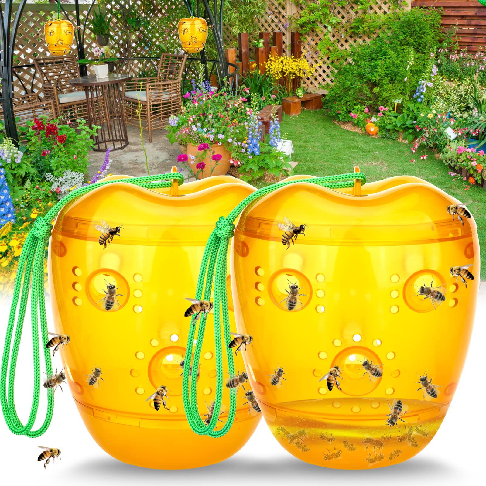 DDTnw Traps Outdoor Hanging, Wasps Repellent Trap Bee Traps for Outside, DDTnw Deterrent Killer Insect Catcher, Non-Toxic Reusable Hornet Traps Yellow Jacket Traps Outdoor Hanging 2 Pack (Orange)