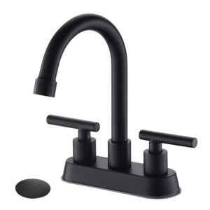 tonny black bathroom faucets, 4-inch centerset bathroom sink faucet, 2 handle bathroom sink faucet with pop up drain and water supply lines bathroom faucet black