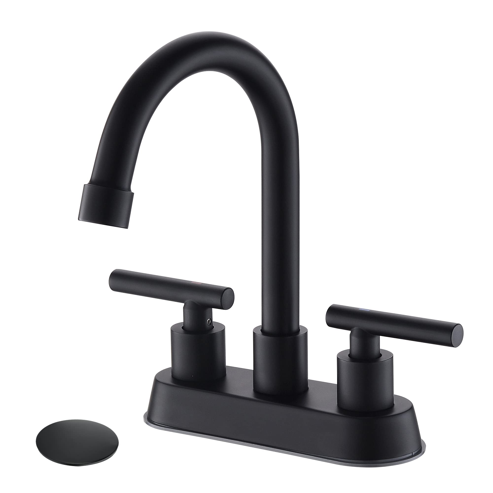 TONNY Black Bathroom Faucets, 4-Inch Centerset Bathroom Sink Faucet, 2 Handle Bathroom Sink Faucet with Pop Up Drain and Water Supply Lines Bathroom Faucet Black