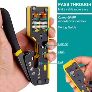 Brileine RJ45 Crimp Tool Pass Through Kit Ethernet Crimper Cat5 Cat5e Cat6 Crimping Tool for RJ11/12 6P/8P with Network Lan Cable Tester, 50PCS CAT6 Connectors, 50PCS Boots, Mini Cable Stripper