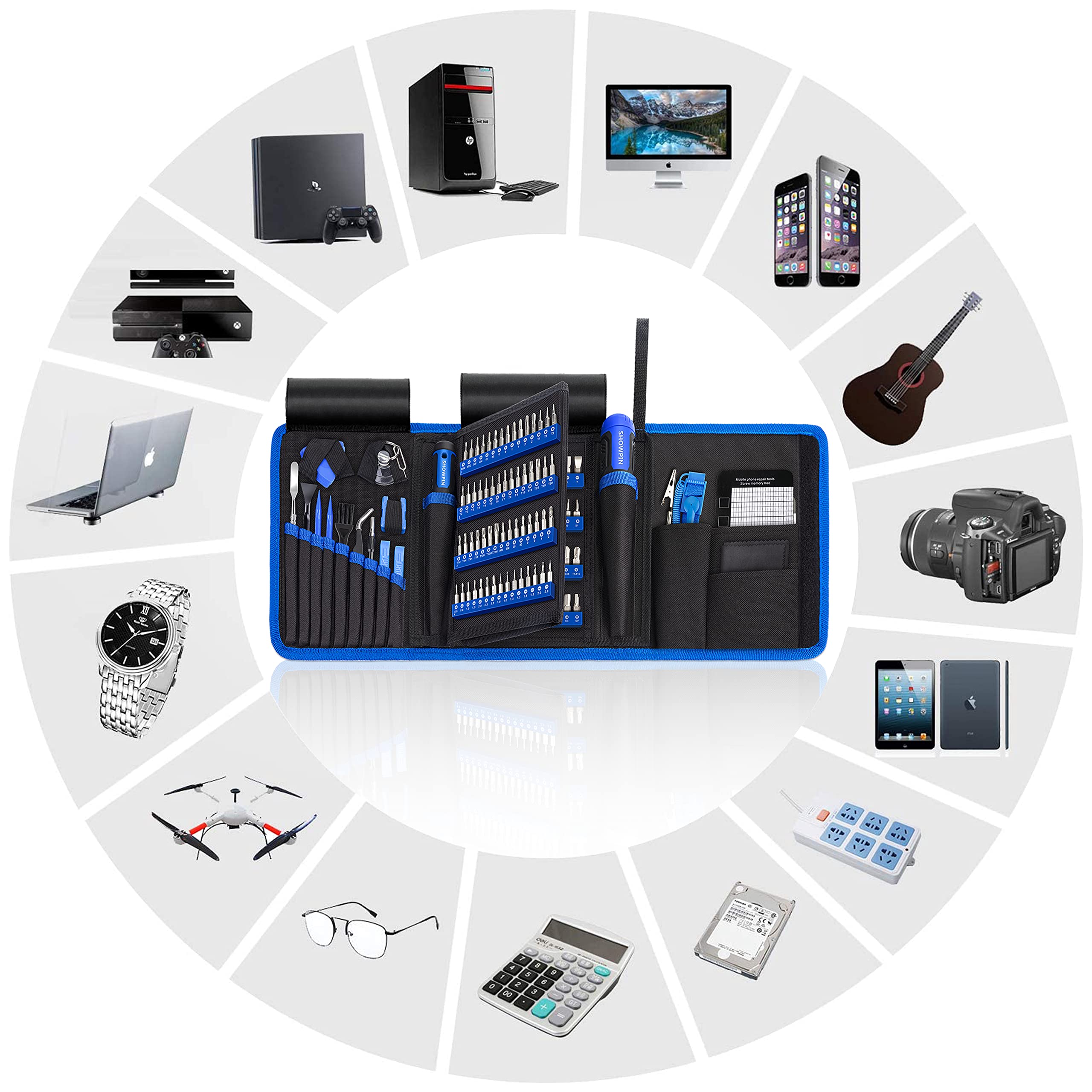 SHOWPIN Precision Repair Screwdriver Set: 191 in 1 Computer Repair Tool Kit with 164 Bits - Multi Screwdriver for Laptop PC Household Refrigerator Washing Machine Dryer HVAC