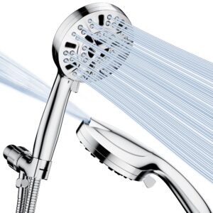 8 massage setting ＆ 2 jet modes high pressure shower heads, 5.04" large size handheld shower head 59" stainless steel shower head with hose 360° detachable shower head aqua care shower head