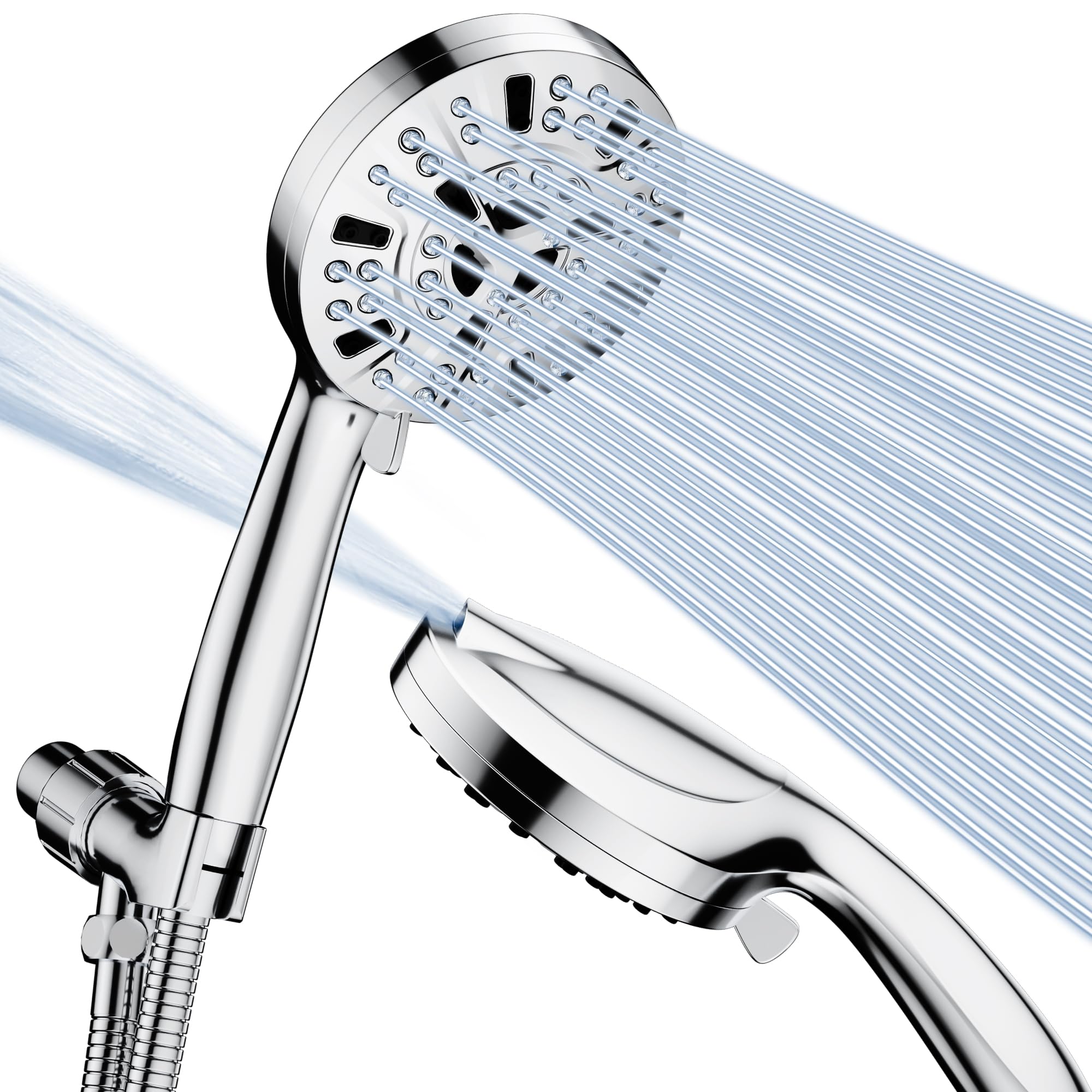 8 Massage Setting ＆ 2 Jet Modes High Pressure Shower Heads, 5.04" Large Size Handheld Shower Head 59" Stainless Steel Shower Head with Hose 360° Detachable Shower Head Aqua Care Shower Head