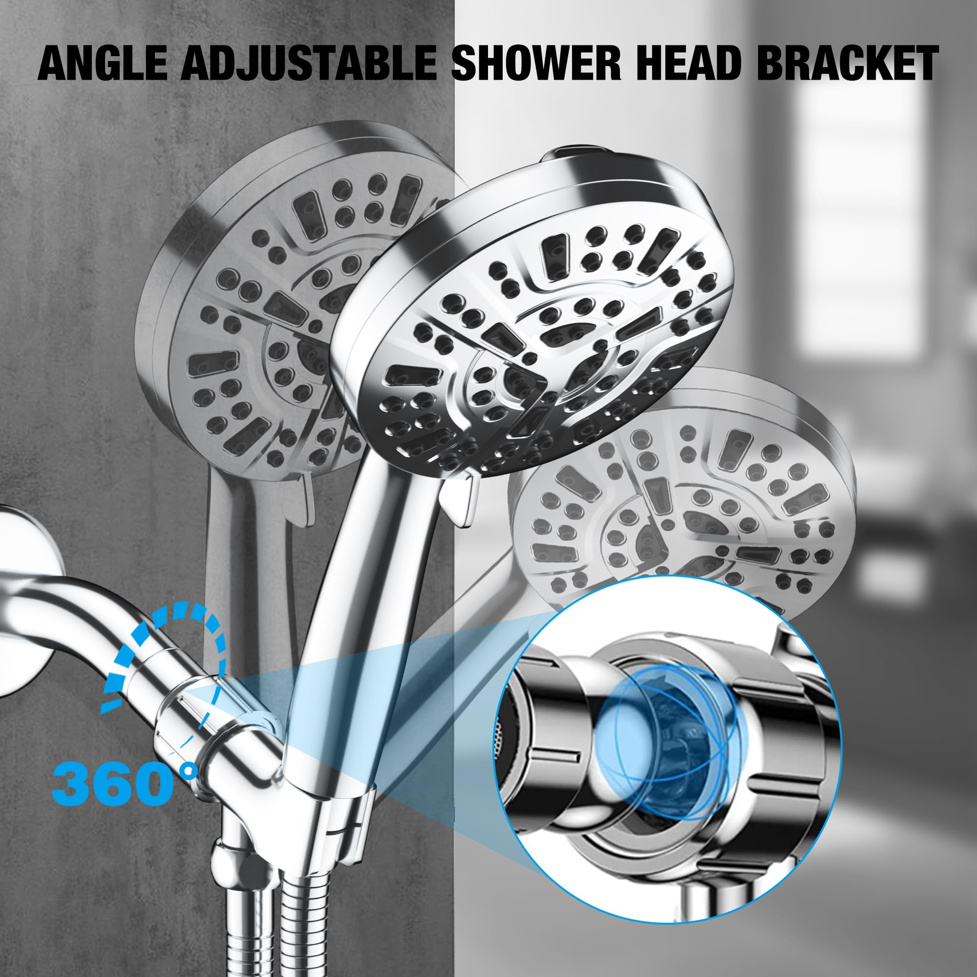 8 Massage Setting ＆ 2 Jet Modes High Pressure Shower Heads, 5.04" Large Size Handheld Shower Head 59" Stainless Steel Shower Head with Hose 360° Detachable Shower Head Aqua Care Shower Head