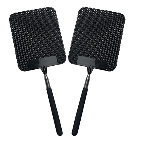 2 Pcs Retractable Fly Swatters Durable Plastic Fly Swatter Heavy Duty with Larger Paddle, Telescopic Flyswatter with Stainless Steel Handle