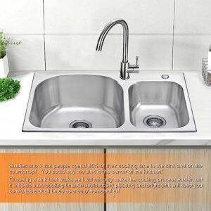 DIRECTUNIT 31.5-inch Drop-in Topmount Kitchen Sink Double Bowl with 2 Holes 18 Gauge Stainless Steel Sink with Silicone Protector Mat, 31.5" x 20.5" x 9"