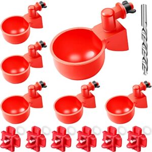 6 chicken water cups and 6 chicken waterer nipples with drill bit,chicken water feeder set,automatic filling poultry drinking bowl for chicken duck turkey geese quail
