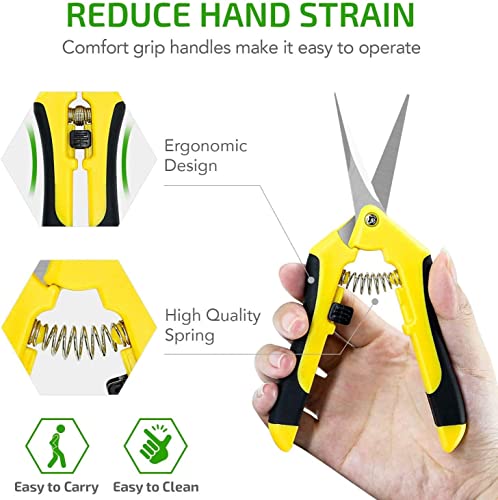 iPower 4-Pack 6.5 Inch Gardening Hand Pruner Pruning Shears Trimming Scissors with Straight Stainless Steel Blades for Bonsai, Herb, Bud, Hedge, Yellow