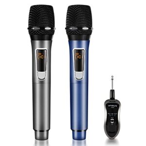kithouse wireless microphone-2.4ghz metal dual handheld-cordless dynamic-mic system-with rechargeable receiver-for karaoke,party,speech,meeting,recoring,wedding,class use-auto connect