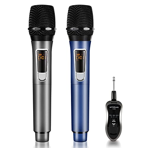 KITHOUSE Wireless Microphone-2.4GHz Metal Dual Handheld-Cordless Dynamic-Mic System-with Rechargeable Receiver-for Karaoke,Party,Speech,Meeting,Recoring,Wedding,Class Use-Auto Connect