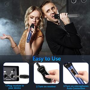 KITHOUSE Wireless Microphone-2.4GHz Metal Dual Handheld-Cordless Dynamic-Mic System-with Rechargeable Receiver-for Karaoke,Party,Speech,Meeting,Recoring,Wedding,Class Use-Auto Connect