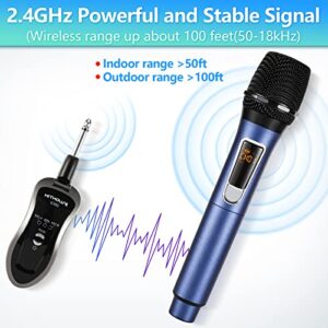 KITHOUSE Wireless Microphone-2.4GHz Metal Dual Handheld-Cordless Dynamic-Mic System-with Rechargeable Receiver-for Karaoke,Party,Speech,Meeting,Recoring,Wedding,Class Use-Auto Connect