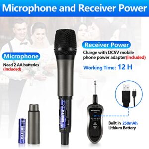 KITHOUSE Wireless Microphone-2.4GHz Metal Dual Handheld-Cordless Dynamic-Mic System-with Rechargeable Receiver-for Karaoke,Party,Speech,Meeting,Recoring,Wedding,Class Use-Auto Connect