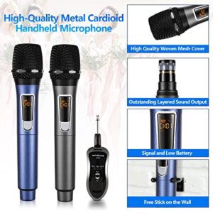 KITHOUSE Wireless Microphone-2.4GHz Metal Dual Handheld-Cordless Dynamic-Mic System-with Rechargeable Receiver-for Karaoke,Party,Speech,Meeting,Recoring,Wedding,Class Use-Auto Connect