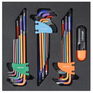 lichamp 27-piece rainbow colored long arm allen wrench set - sae 1/16 to 3/8 inch, metric 1.5 to 10mm, torx t10 to t50