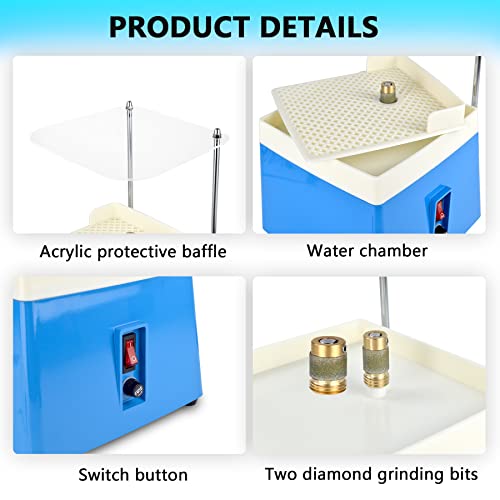 TIEXITOR Stained Glass Grinder with Acrylic Baffle, Portable Glass Art Grinding Machine with 5/8" & 1" Grinder Bits 4200RPM Stain Glass DIY Tool