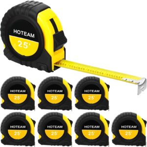 hoteam 8 pcs tape measure 25 feet, easy read bulk measuring tape retractable yellow measurement tape with fractions 1/8