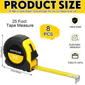 Hoteam 8 Pcs Tape Measure 25 Feet, Easy Read Bulk Measuring Tape Retractable Yellow Measurement Tape with Fractions 1/8