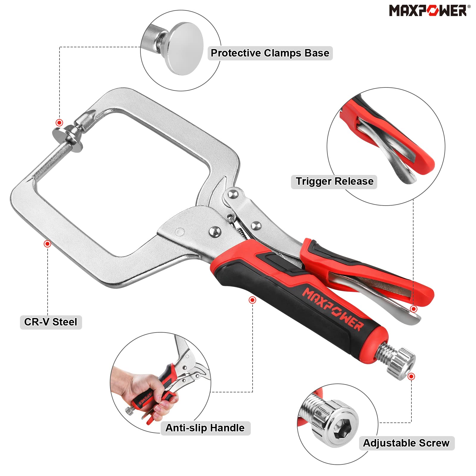 MAXPOWER 12.5-Inch Pocket Hole Clamp, 2 Pack Right Angle Clamp for Woodworking and Pocket Hole Joinery