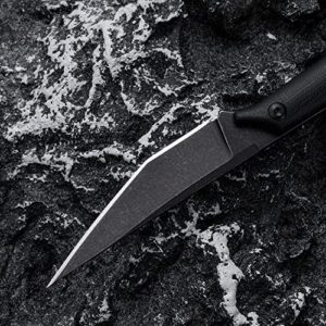 OOULORE Fixed Blade Knife, D2 Stonewashed Steel Blade G10 Handle, Tactical EDC sharp Straight Knife, Utility Knife for Outdoor Survival Hiking Camping with Kydex Sheath OS1014 (Black)