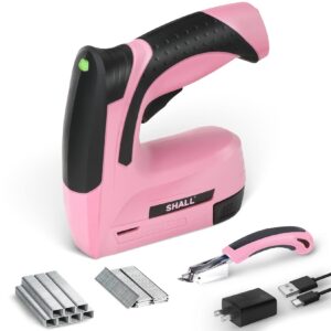 shall pink electric staple gun, 2 in 1 cordless upholstery stapler nail gun for wood, 4v rechargeable brad nailer kit w/ 2500 staples nails, staple remover & fast charger for crafts, diy, decoration
