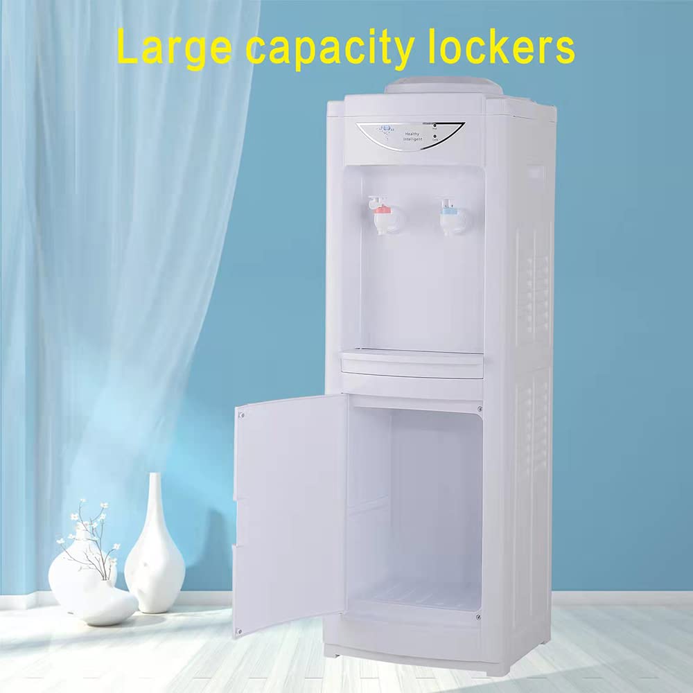 Hot&Cold Water Cooler Dispenser, 5 Gallon Top Loading Water Cooler for Home Office, Water Cooler Dispenser with Storage Cabinet, Chile Safety Lock,White