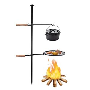 swivel campfire grill grate, adjustable fire pit grill, camping grill with circular grill for outdoor open fire cooking bbq
