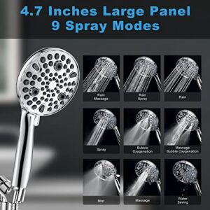 Rysdin High Pressure Shower Head, 10 Modes handheld Shower Head, Power Wash to Clean Tub, Tile&Pets, 4.7" Rain ShowerHead with Extra Long 71 Inches Stainless Steel Hose, Adjustable Bracket