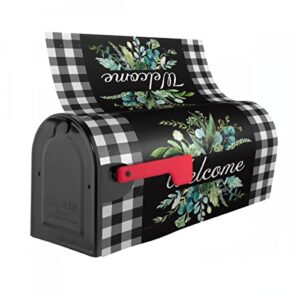 Kawani Wreath Buffalo Plaid Mailbox Covers Black White Plaid and Leaves Mailbox Cover Magnetic Welcome Mail Box Covers Garden Outdoor Decor Standard Size 21 x 18 Inchs